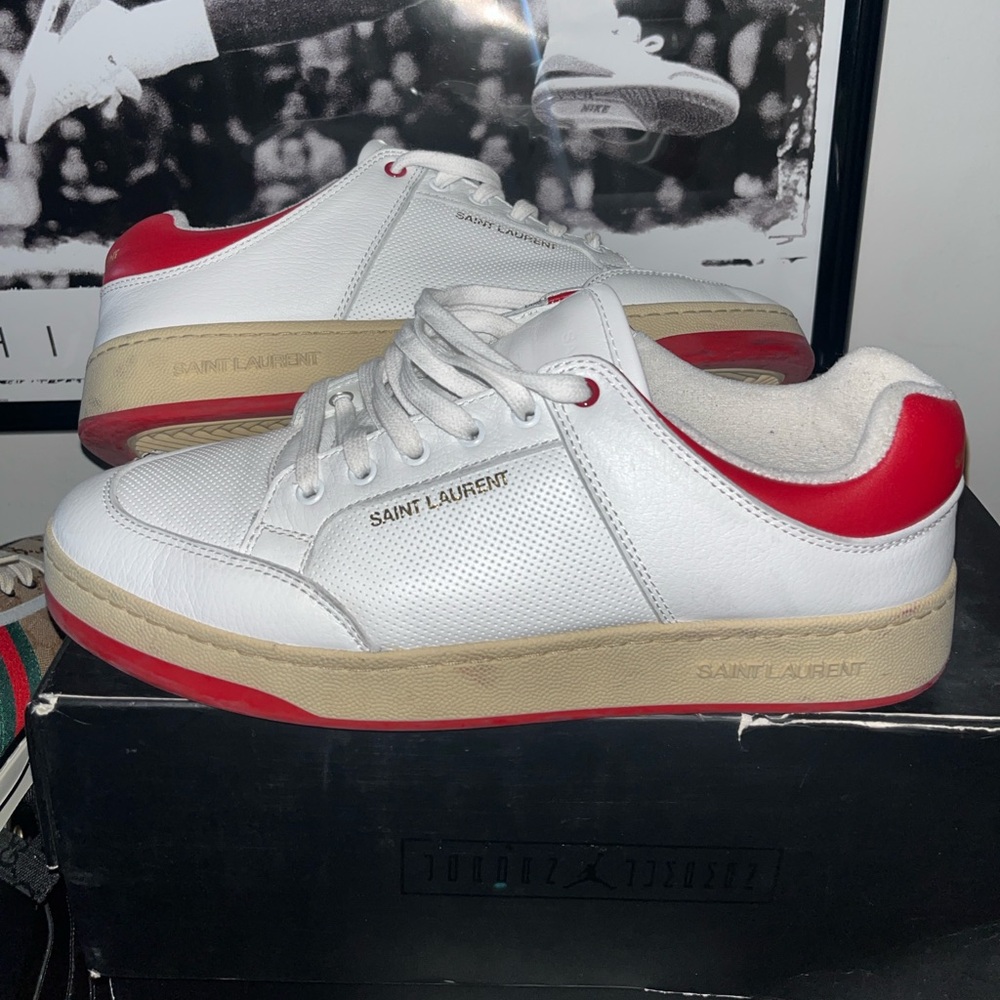 Saint Laurent Men's White and Red Sneakers